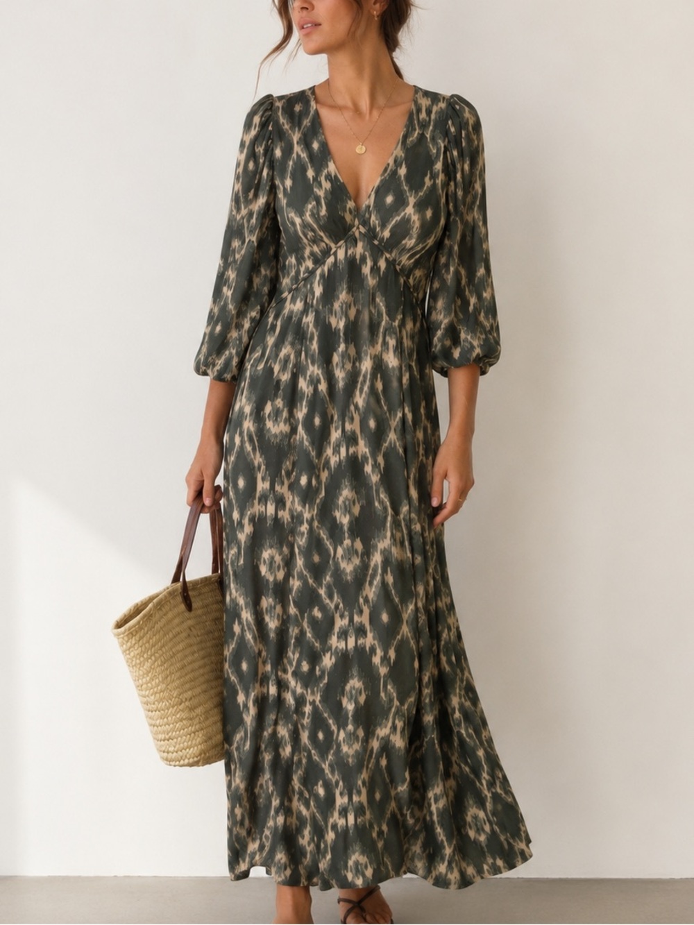 ba&sh Matsa Midi Dress in Khaki (Size S)